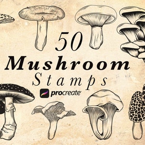 Mushroom Procreate Stamp Brushes | Fungi Brush Stamps Set | Tattoo stencil  Procreate | Tattoo Stencil | Mushrooms for coloring