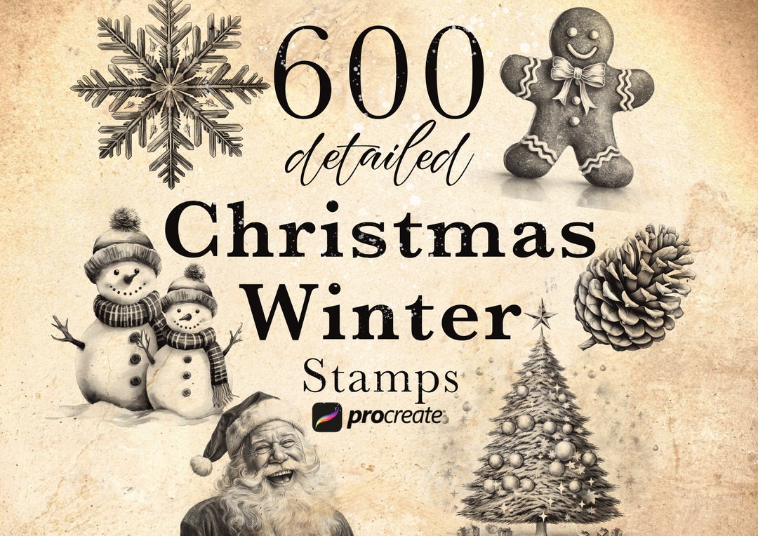 600 Christmas Procreate Stamp Brushes: Winter Holiday Bundle (digital ...