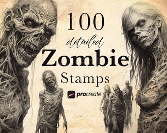 100 Zombie Procreate Stamp Brushes: Halloween Tattoo Reference (Digital Download)