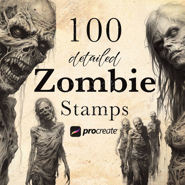 Zombie Procreate Stamp Brushes | Horrifying Halloween Stamps | detailed - realistic Zombies | Tattoo Reference | Perfect for collages