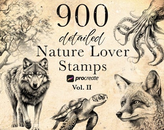 Nature Procreate Brushes: Wolf, Fox, Marine Life Stamps (900 Bundle) (Digital Download)