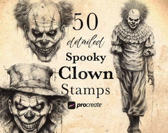 Spooky Clown Procreate Stamp Brushes: 50 Halloween Clown Stamps • .brushset for iPad/Apple Pencil