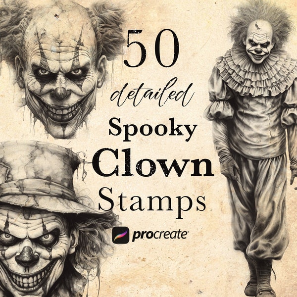 Spooky Clown Halloween Procreate Stamp Brushes | Halloween Clown Stamps |