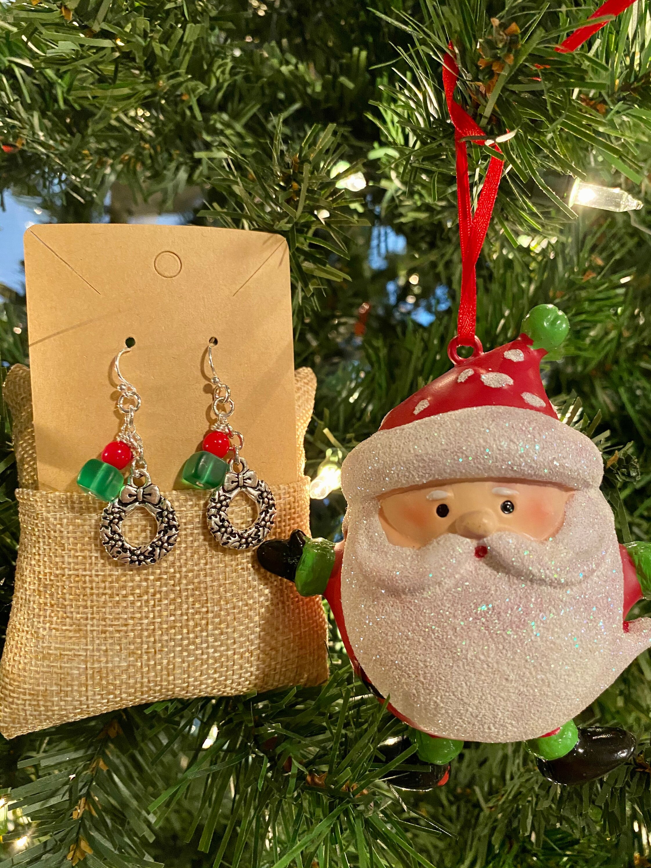 Christmas Wreath Earrings Etsy