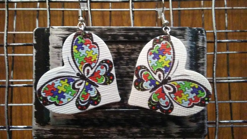 Autism Awareness faux leather earrings.
