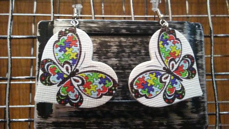 Autism Awareness faux leather earrings.