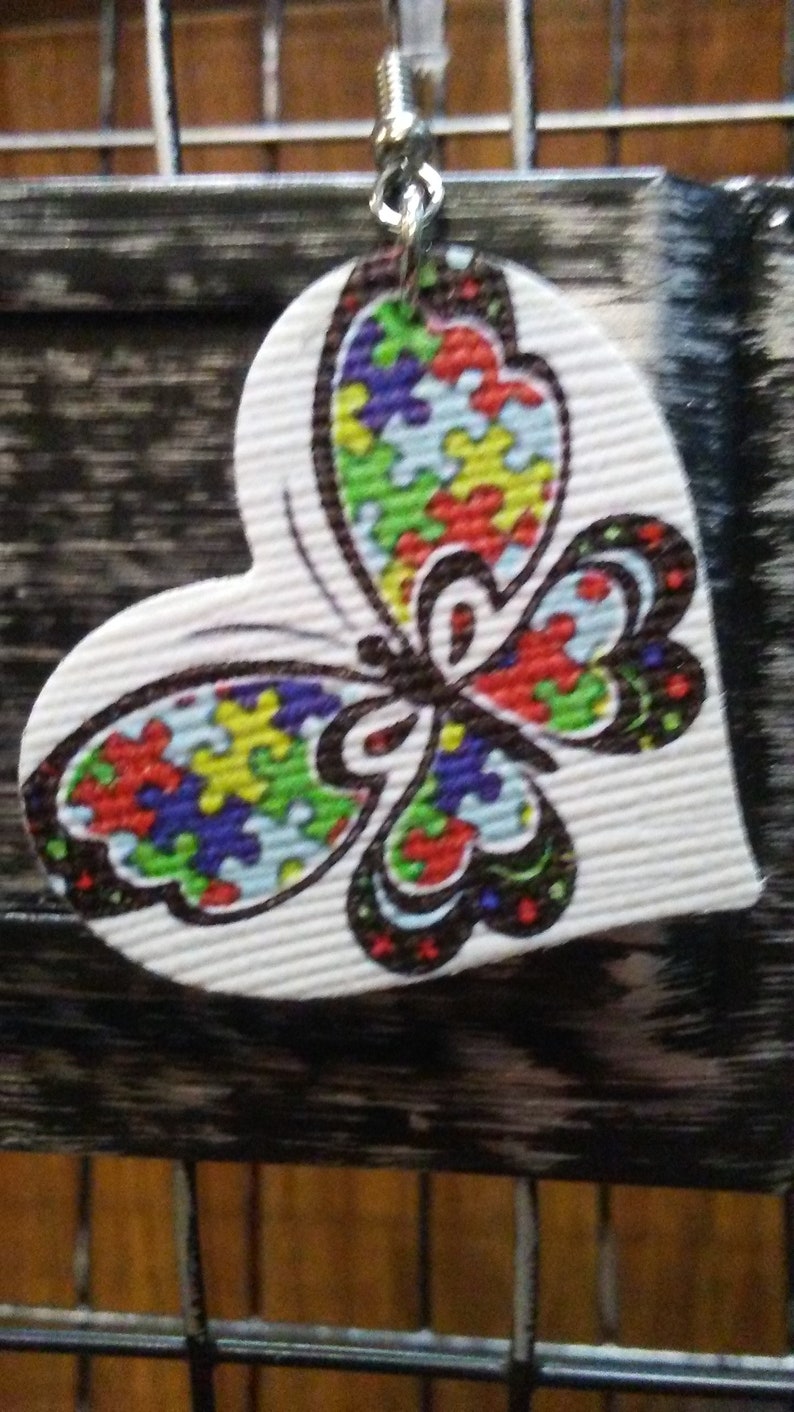 Autism Awareness faux leather earrings.