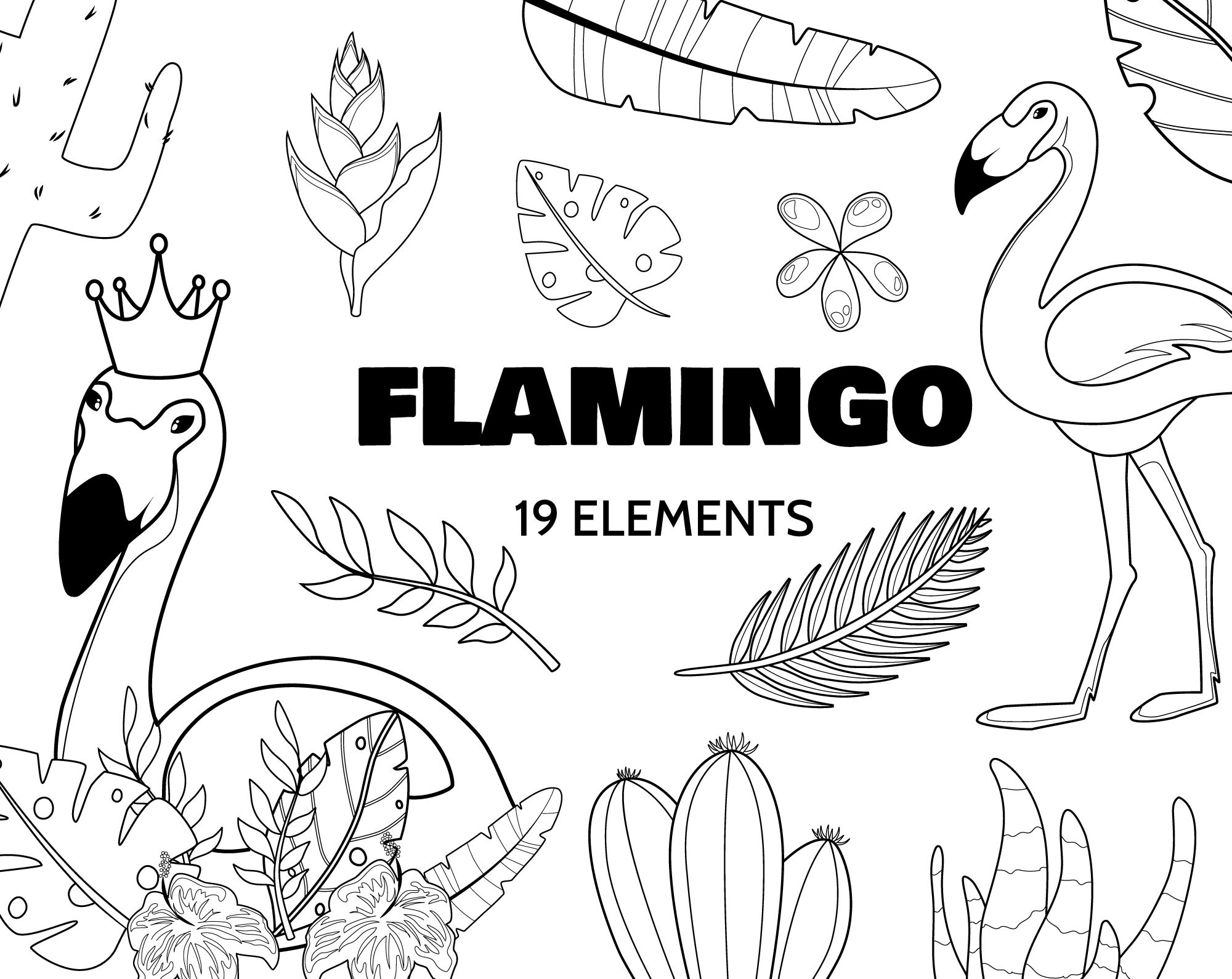 Download Flamingo Digital Stamp Cactus Stamps Tropical Flamingo Etsy