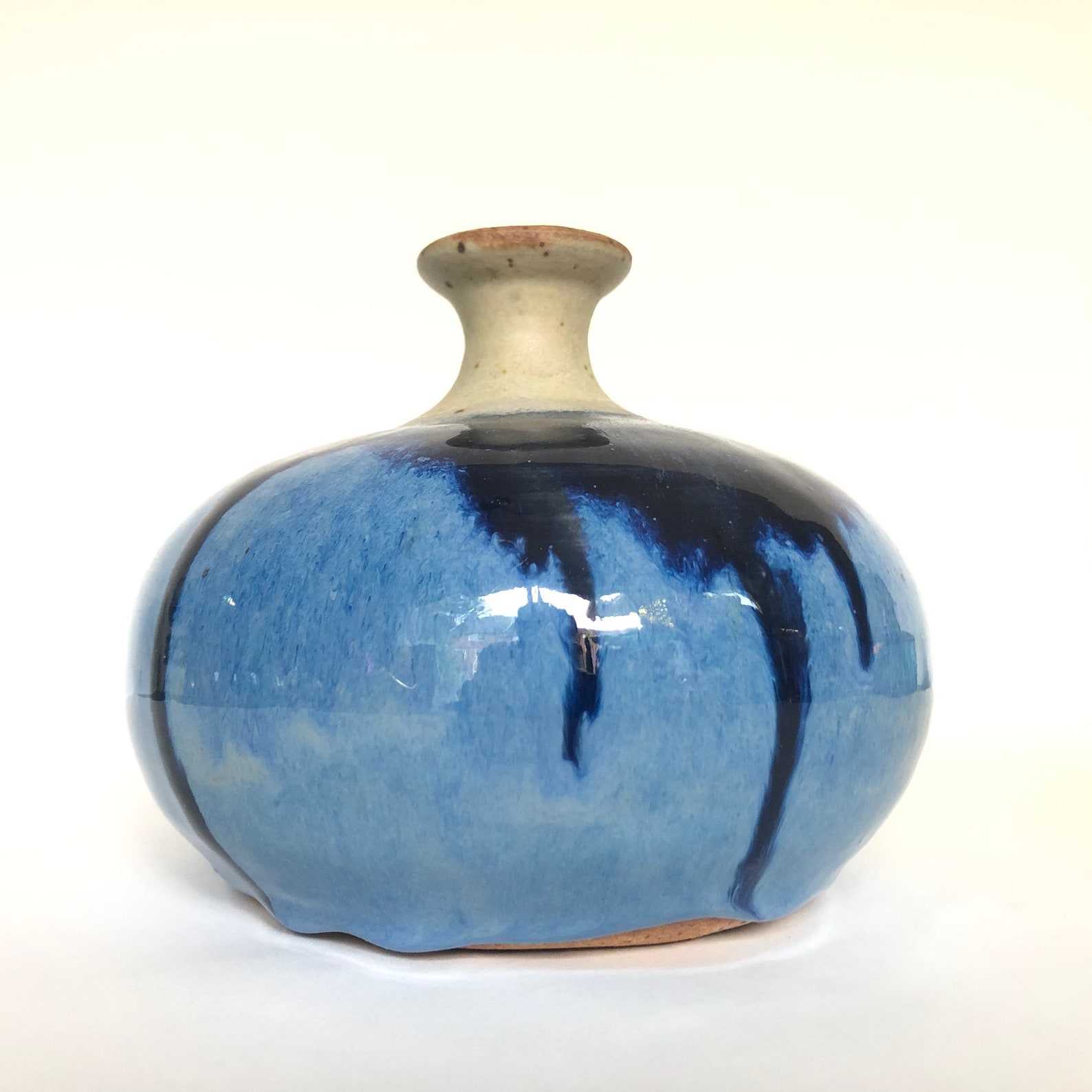Heavy Vintage Blue Drip Glaze Canadian Pottery Bottle Vase Etsy