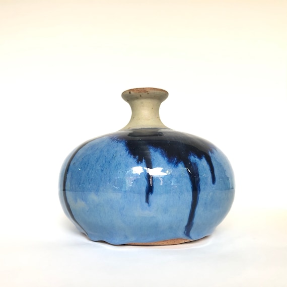 Heavy Vintage Blue Drip Glaze Canadian Pottery Bottle Vase | Etsy