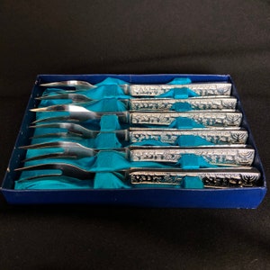 6 Piece ‘De-Lux Silver Plated Israel Souvenir’ Collectible Fork Set in Box