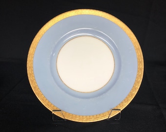 Vintage Pale Robin Egg Blue With Gold Dinner Plate -  Imported by Burley & Co. of Chicago