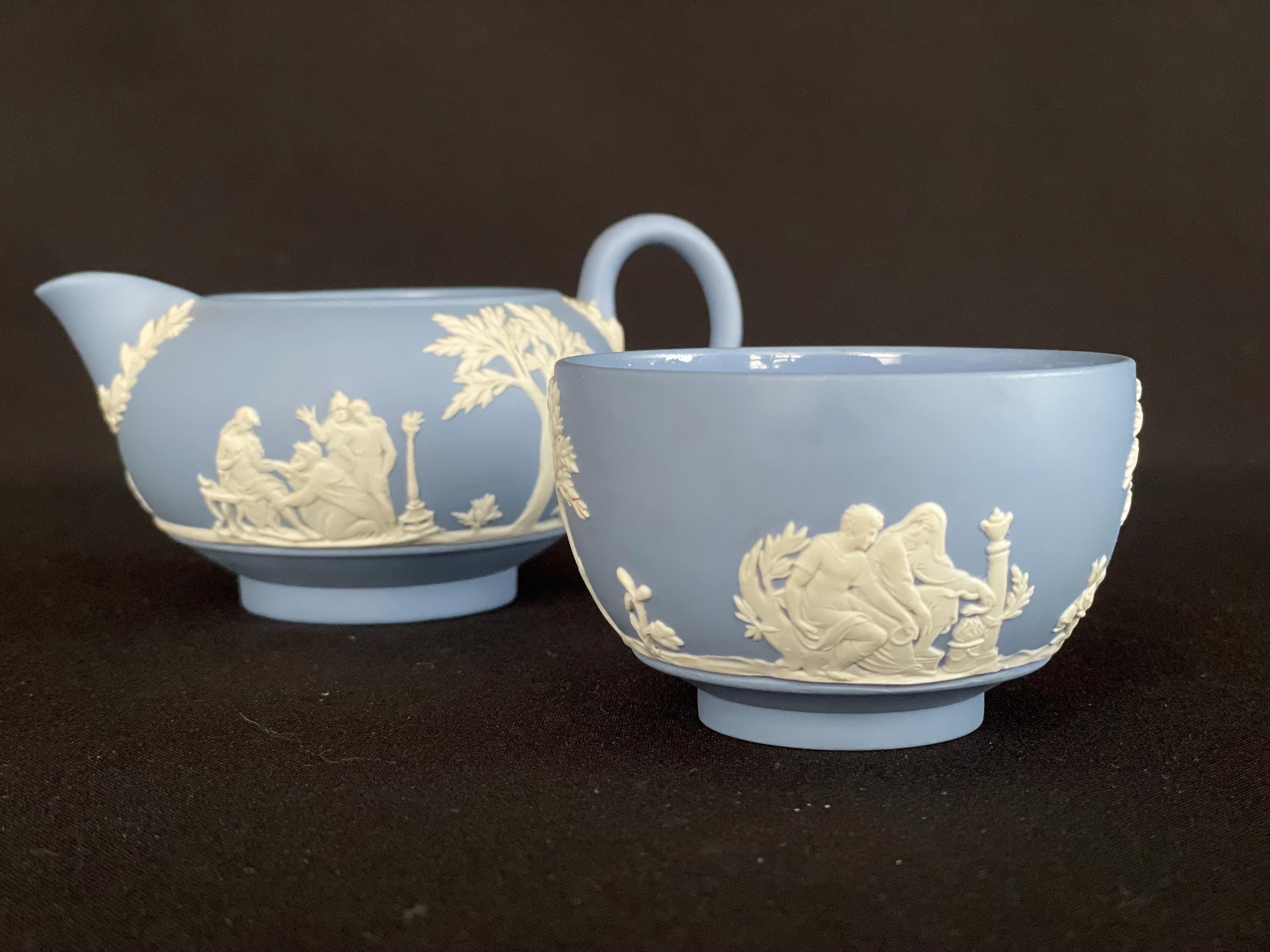 希少 アンティーク ウェッジウッド ジャスパーウェア シュガーボウル クリーマー WEDGWOOD - 希少 アンティーク ウェッジウッド ジャスパーウェア