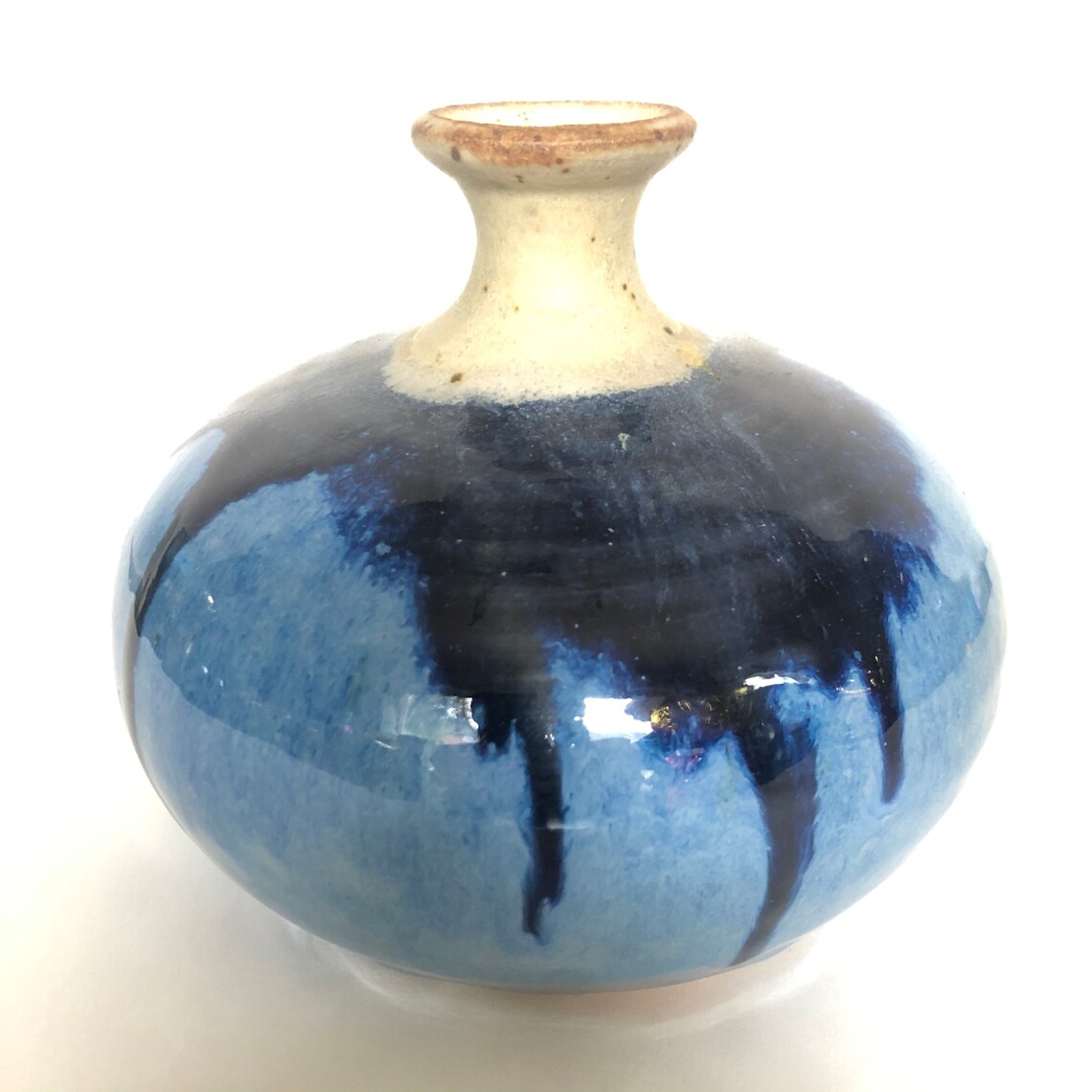 Heavy Vintage Blue Drip Glaze Canadian Pottery Bottle Vase Etsy