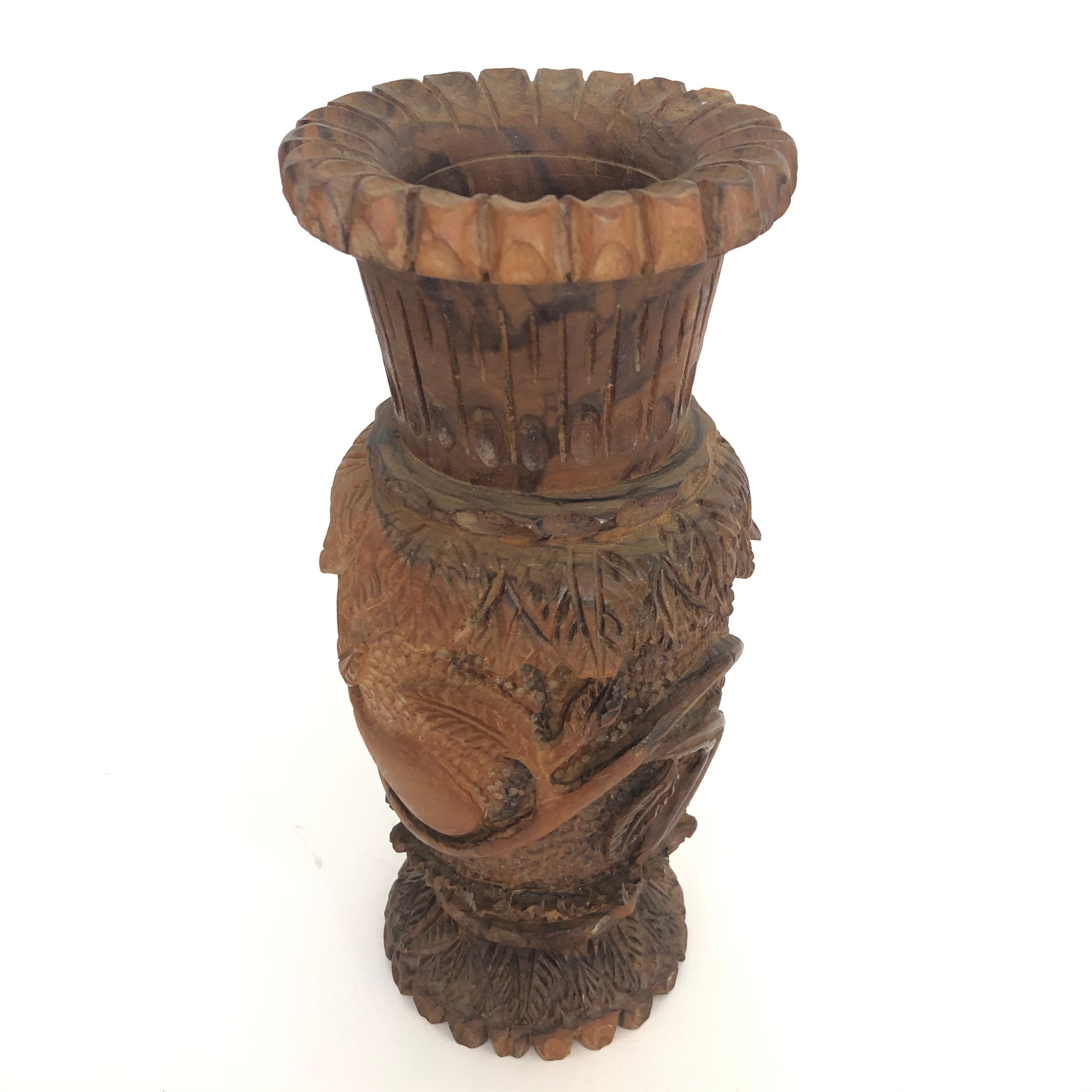 Antique Intricately Hand Carved Wooden Pear Vase Etsy