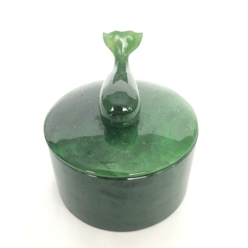 RARE - Beautiful Little Round Jade Box with Whale shops Handle Lid