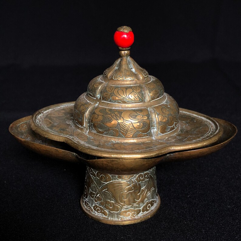 Vintage Indian Engraved Solid Brass Covered Incense Burner Etsy