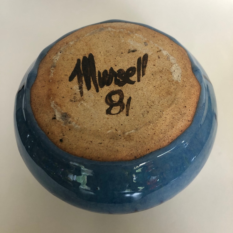 Heavy Vintage Blue Drip Glaze Canadian Pottery Bottle Vase C1981