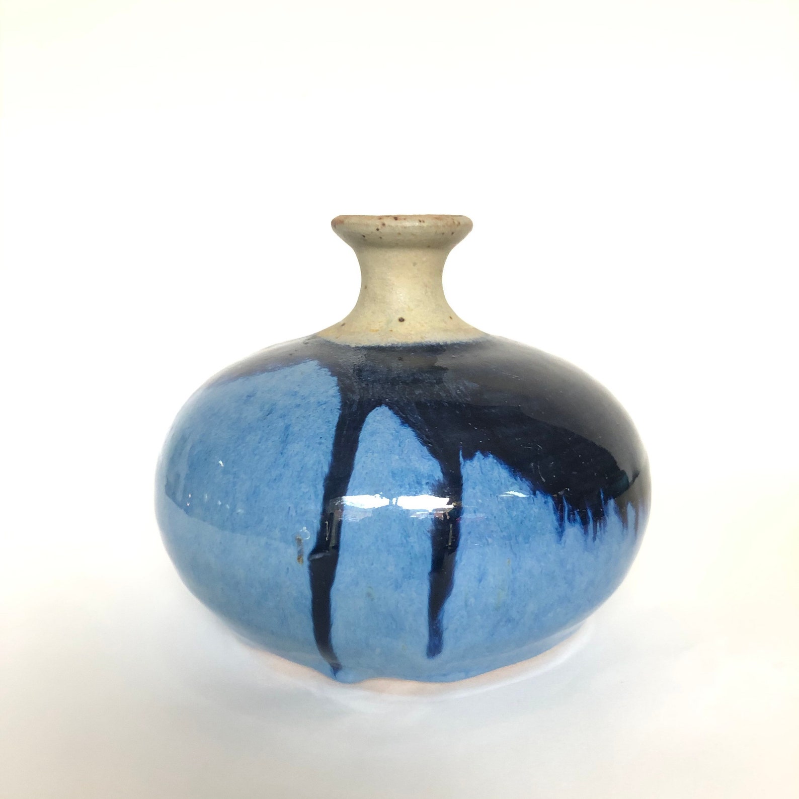 Heavy Vintage Blue Drip Glaze Canadian Pottery Bottle Vase C1981 ...