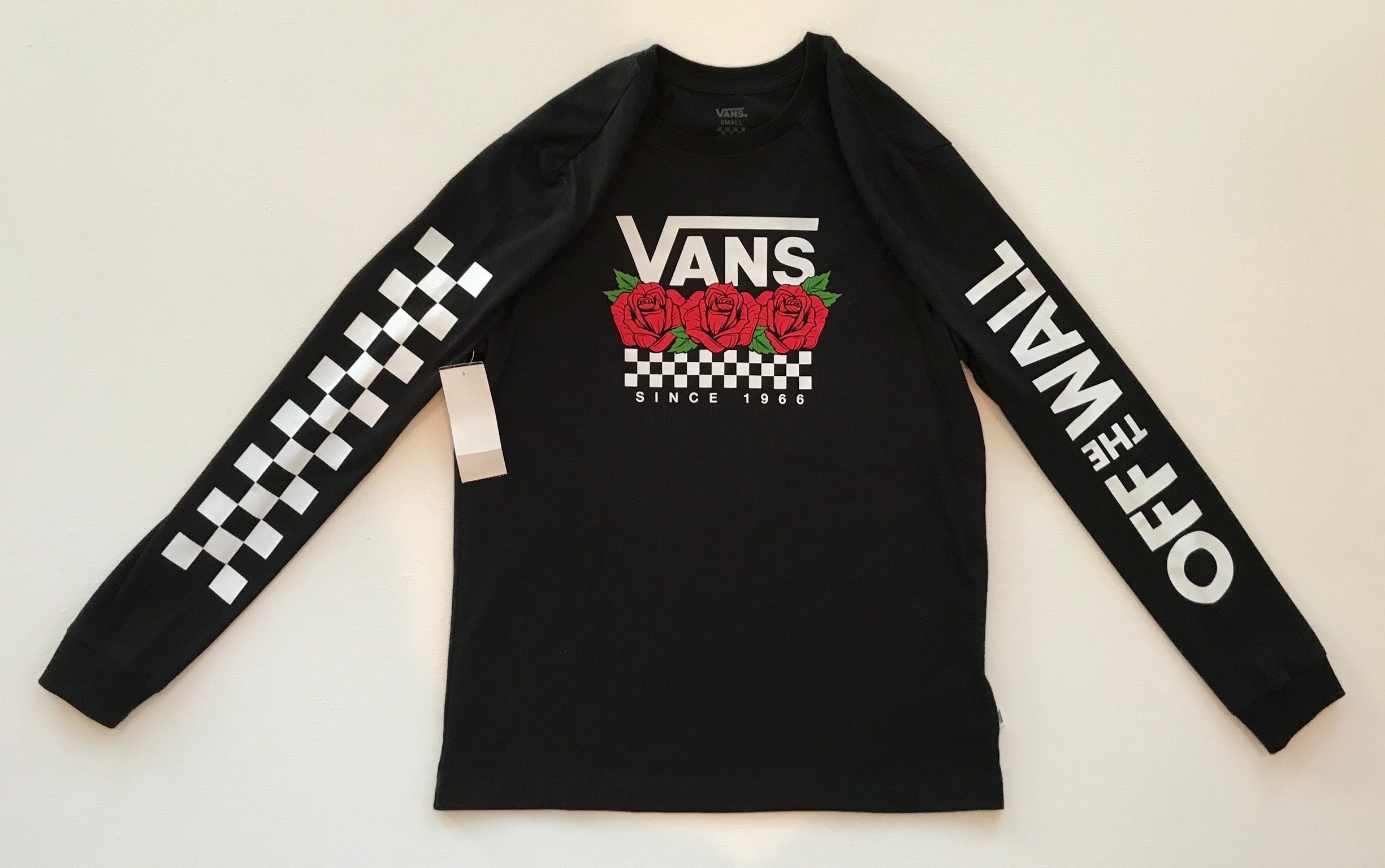 Buy Vans off the Wall Roses Checkerboard Long Sleeve Shirt Black Online in  India - Etsy