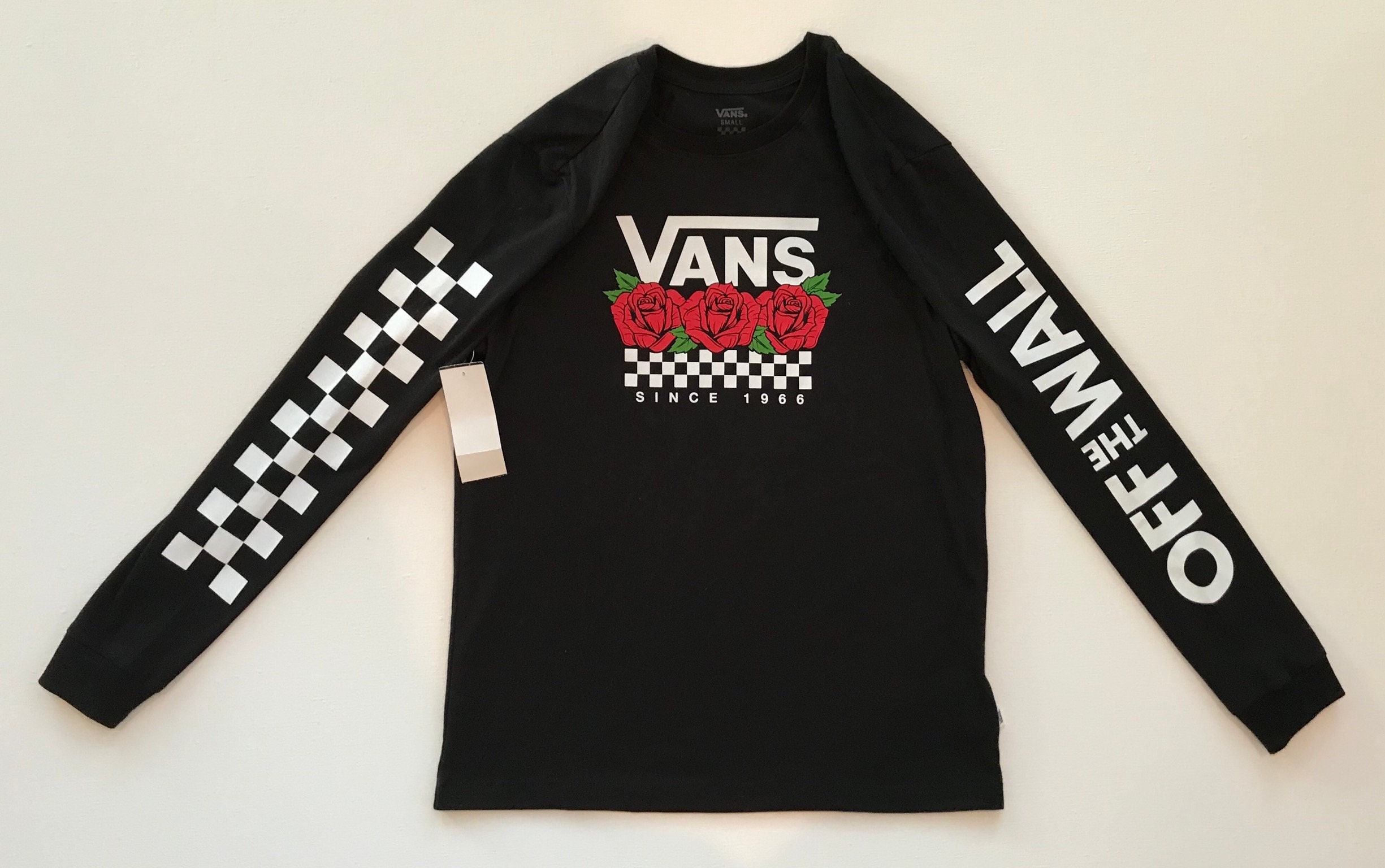 Tøm skraldespanden Undtagelse Trampe Vans off the Wall Roses Checkerboard Long Sleeve Shirt Black - Etsy