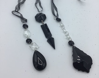 Vintage Halloween Black Case Glass Crystal Prism Drops