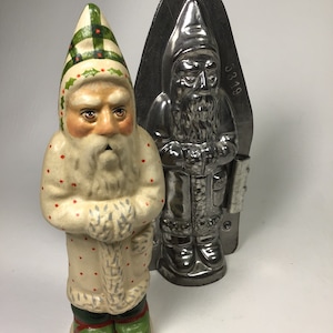 Vaillancourt Vintage Chalkware Folk Art Santa With Original Metal Chocolate Mold #5319