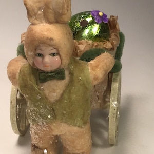 Bethany Lowe Vintage Cotton Batting Bunny Cart With Egg