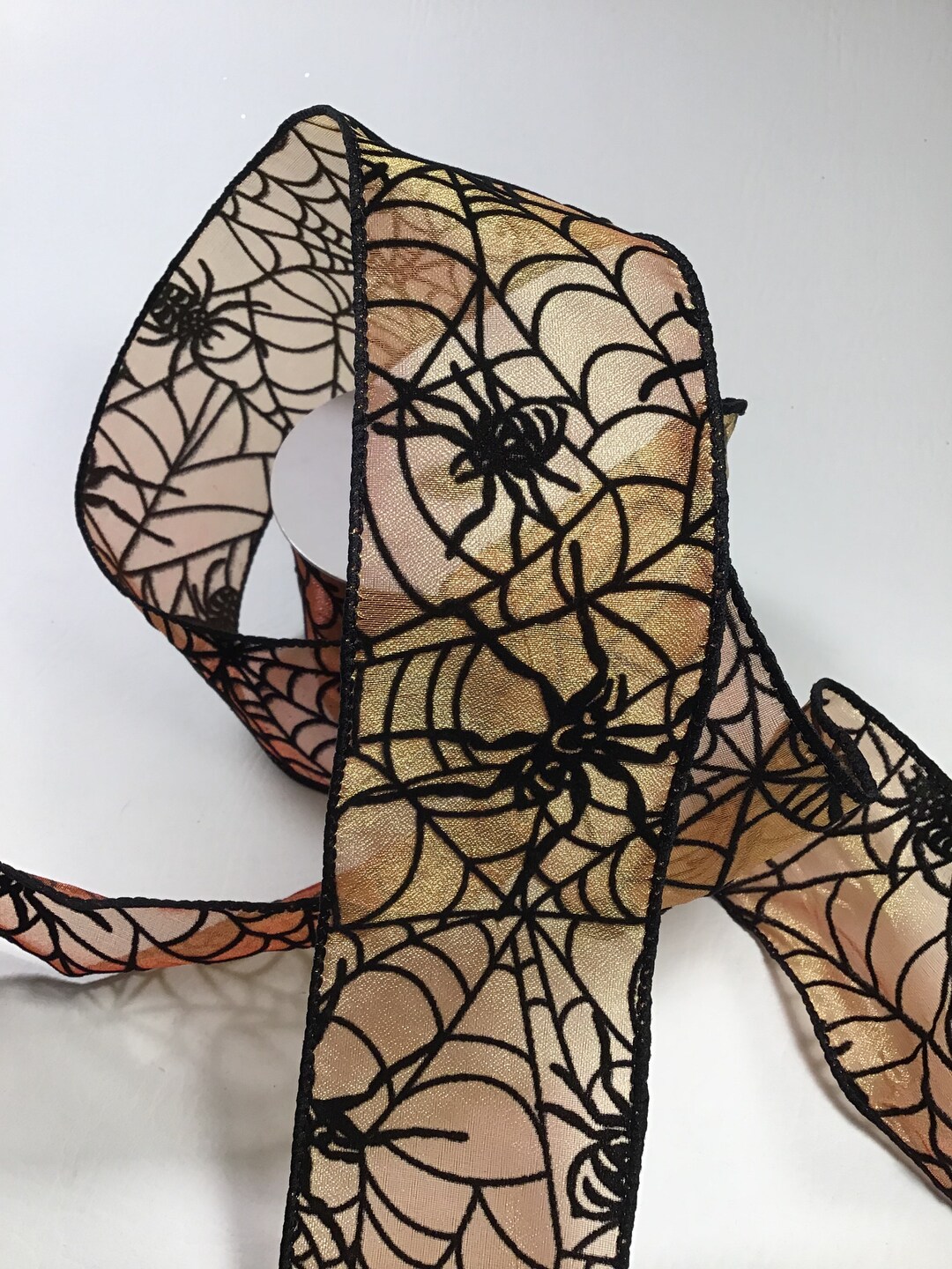 Spider Ribbon Vintage Halloween Spider and Web Ribbon Velvet on Sheer - Etsy