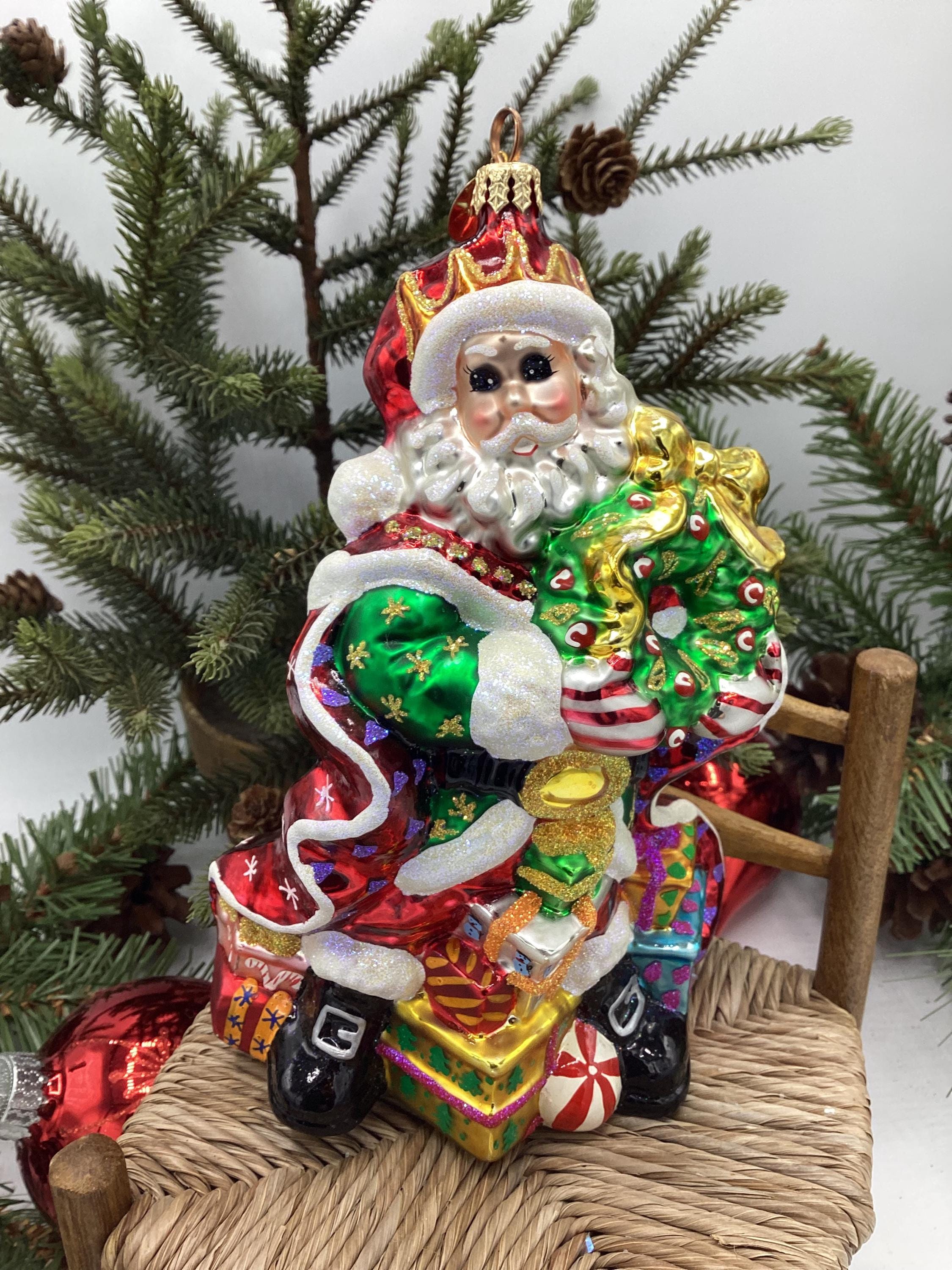 Vintage Christopher Radko Large Santa With Wreath Handblown Glass