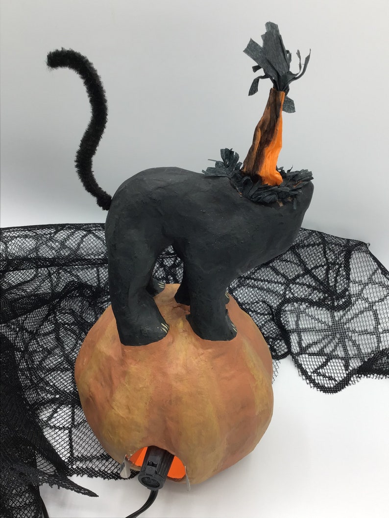 Vintage Halloween Jack O Lantern Black Cat Paper Mache - Etsy
