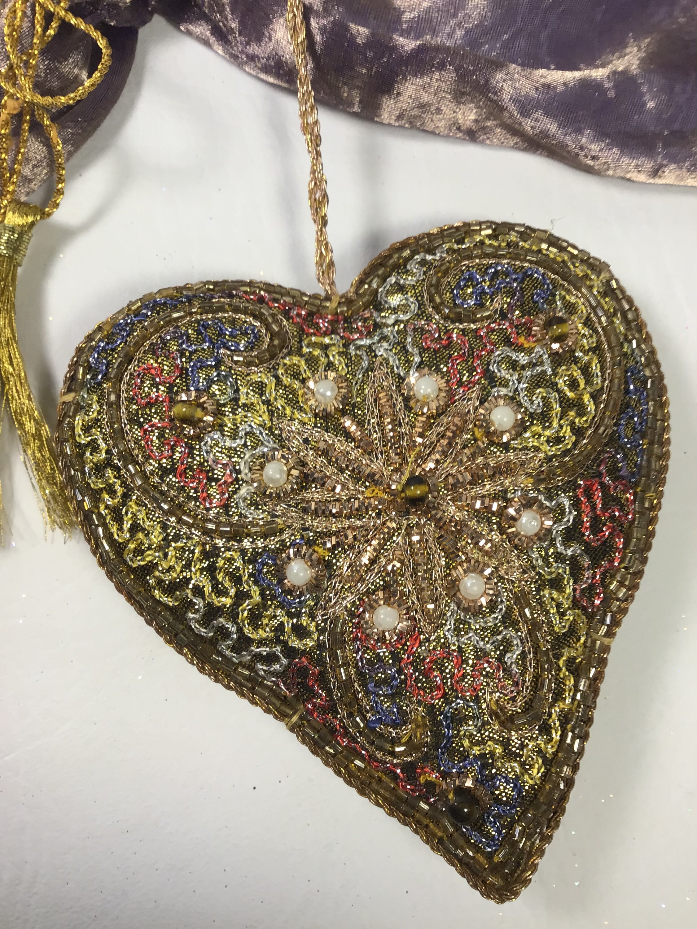 Vintage Embroidered Heart Ornament Etsy