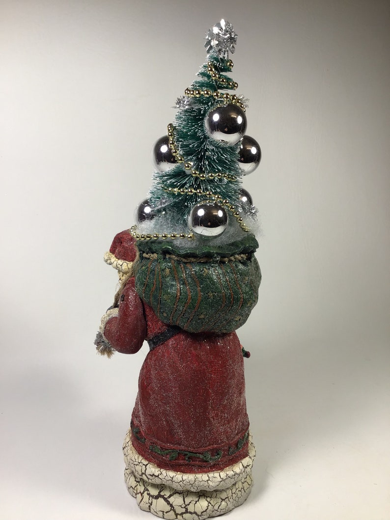 Santa With Christmas Tree Vintage Paper Mache Composition Etsy