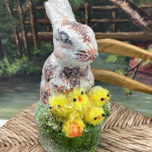 Easter Bunny Baby Chick Rabbit Paper Mache Collectible OOAK Spring Decoration