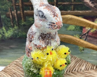 Easter Bunny Baby Chick Rabbit Paper Mache Collectible OOAK Spring Decoration