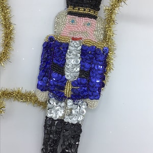 Nutcracker Vintage Christmas Ornament Handcrafted of Glass Beads and Sequins
