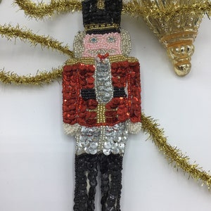Nutcracker Vintage Christmas Ornament Handcrafted of Glass Beads and Sequins