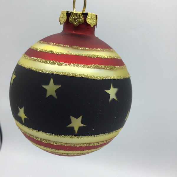 Vintage from the 90’s Red Gold and Navy Round Blown Glass Ornaments Christmas Forth of July Decor