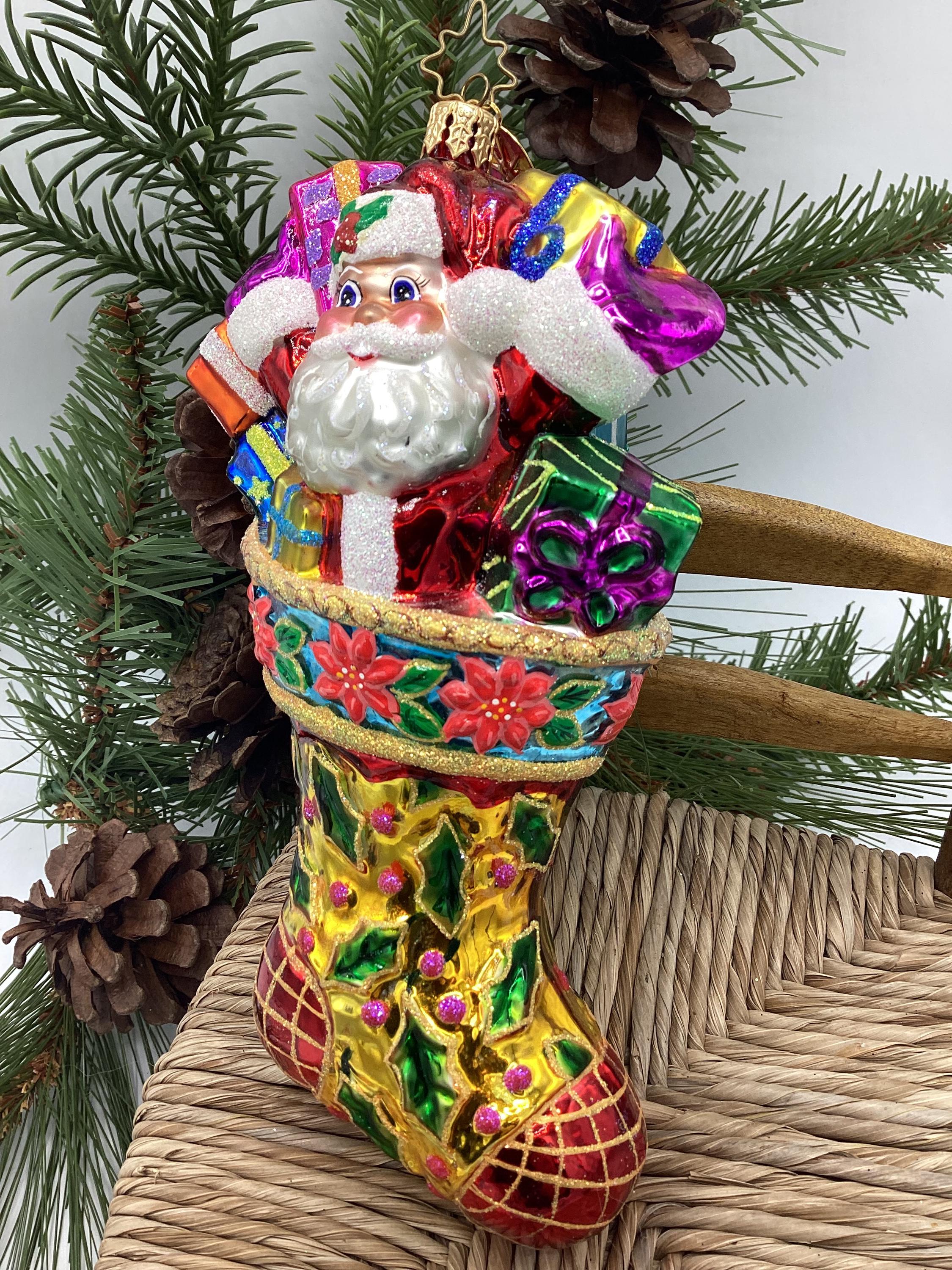 Christopher Radko Vintage “holly Sock Surprise” Santa Handblown