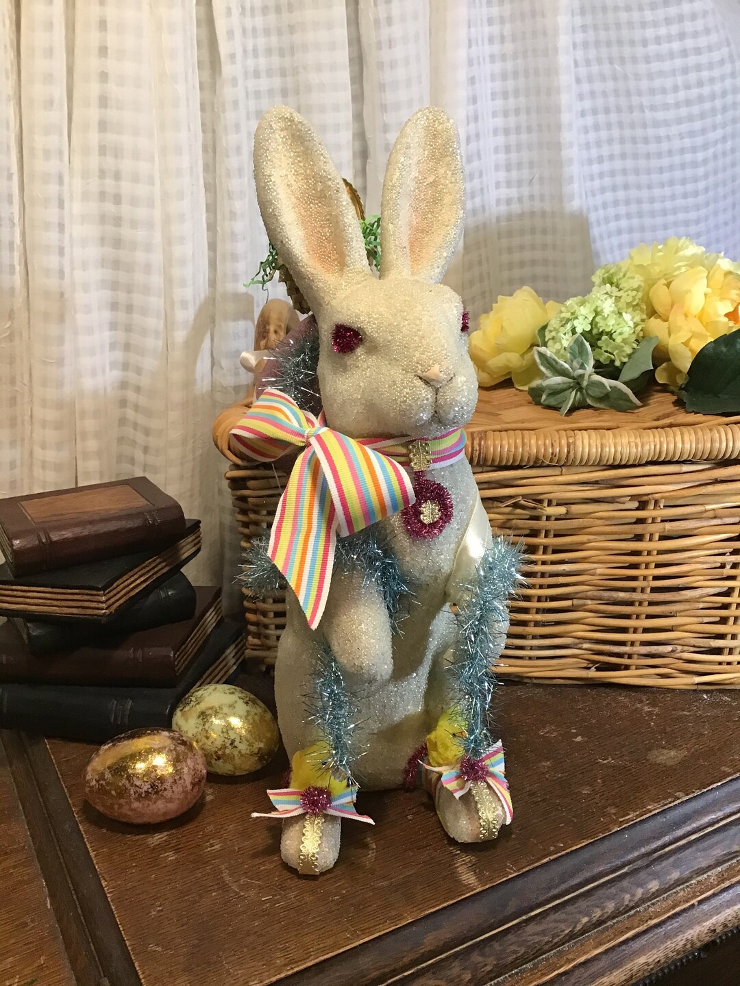 Vintage Easter Spring White Rabbit Decoration Beaded - Etsy