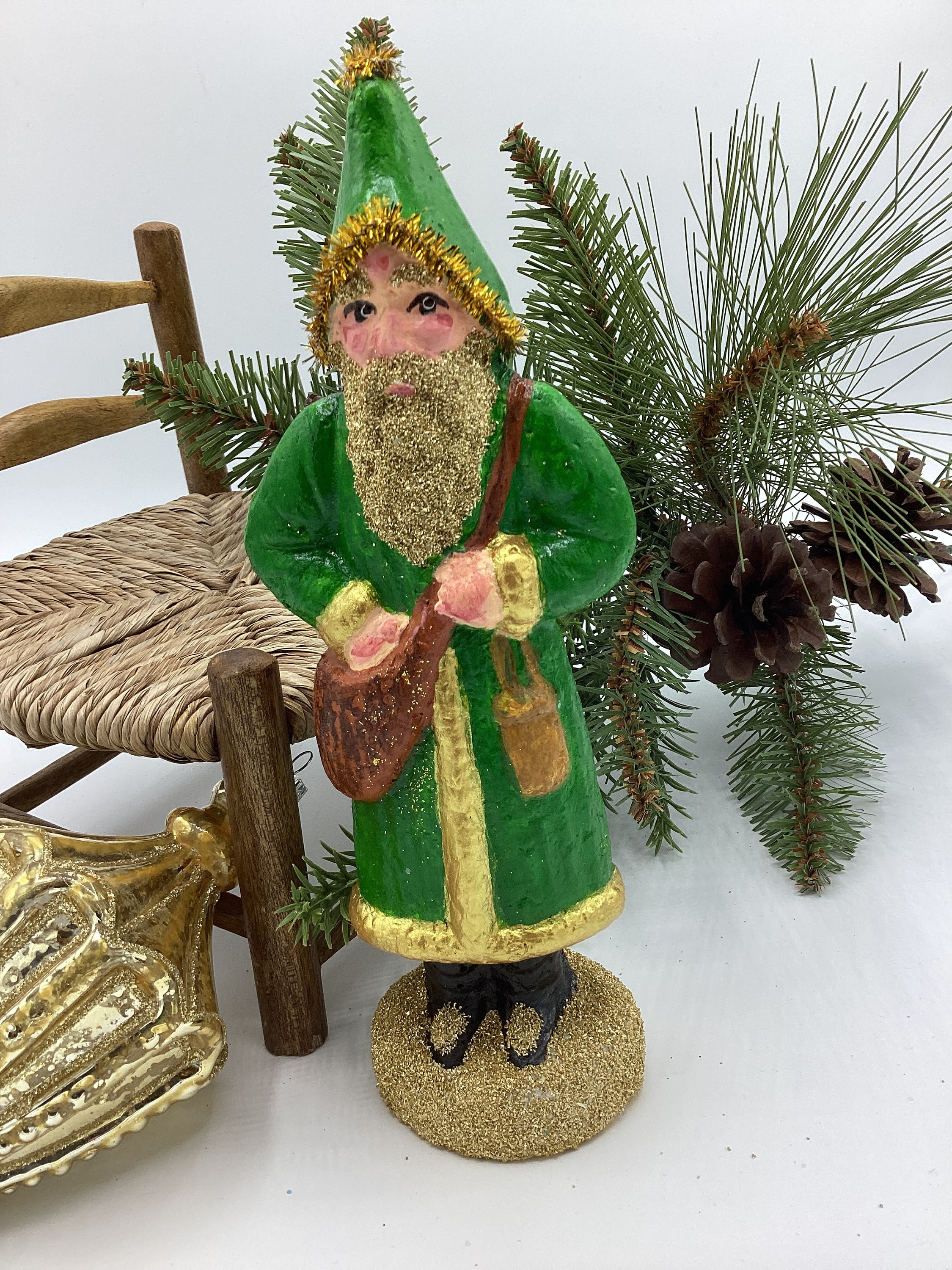 Paper Mache Santa, Bright Green Cloak, German Glass Glitter - Etsy Paper Mache Santa, Bright Green Cloak, German Glass Glitter - Etsy