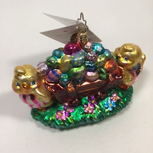 Christopher Radko Vintage “Egg Cartin” Blown Glass Easter Spring Ornament