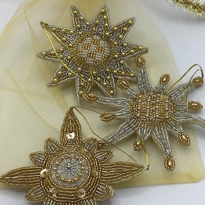 Starry Starry Night Beautiful Glass Beads and Sequins will Delight Christmas Ornament Set of 3