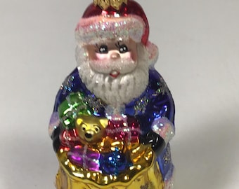 クリストファー・ラコ　ガラスオーナメント　テレビジョンからサンタクロース クリストファー・ラドコ ヴィンテージサンタとプレゼントの袋 手吹き
