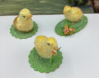 Barnyard Chicks Paper Mache Spring Decoration Easter Decoration Collectible Handmade