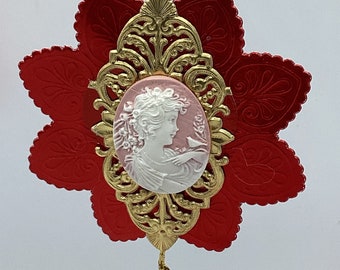 Vintage Valentine Dresden Trims Cameo Valentine Ornament