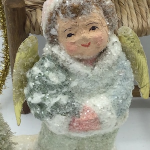 Teena Flanner “ Angel Boy Blue “ OOAK Vintage Paper Mache Pulp Collectible