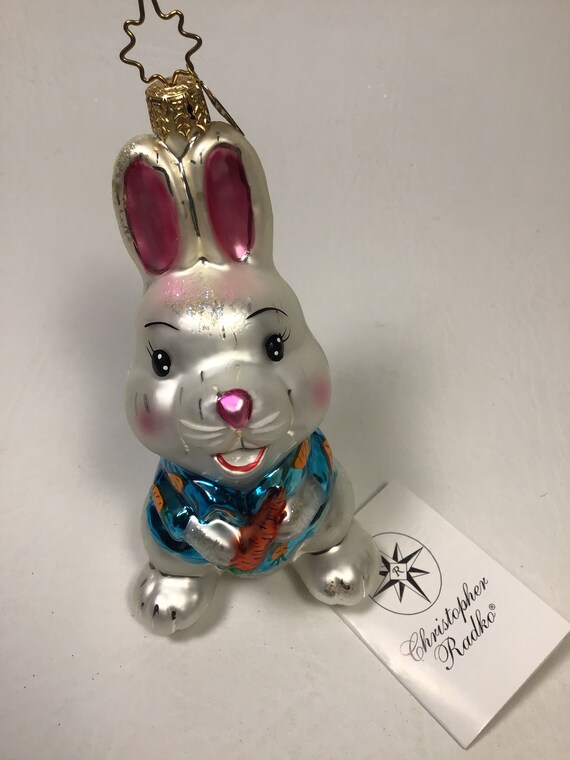 * vintage ornament ୨୧ * ミルク色ガラスの 素敵なリスさん Vintage Christopher Radko “chester” the White Rabbit Handblown