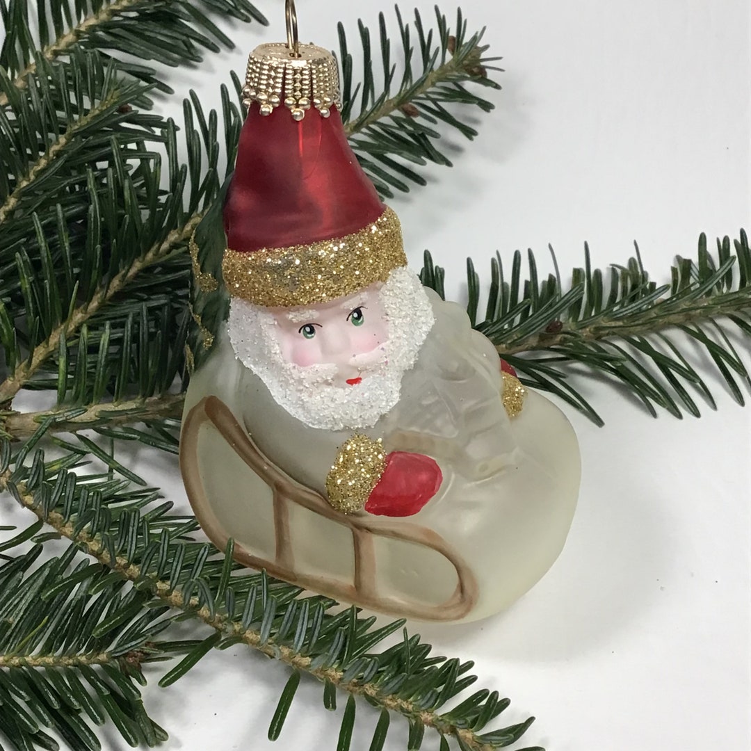 Vintage Krebs of Germany Blown Glass Santa in Sleigh Christmas Ornament ...