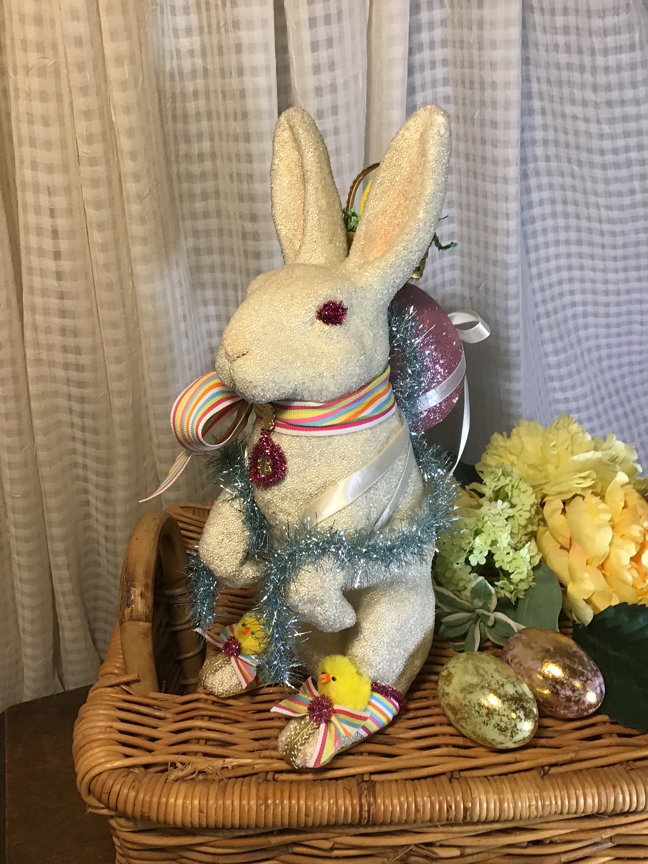 Vintage Easter Spring White Rabbit Decoration Beaded - Etsy
